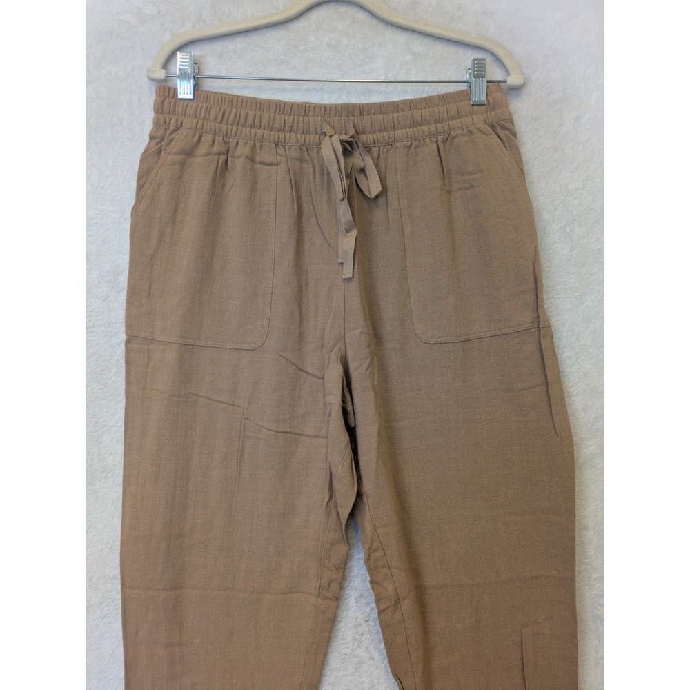 NEW Be Cool Pants Women's Large Tan Linen Blend High Rise Relaxed - Picture 2 of 9